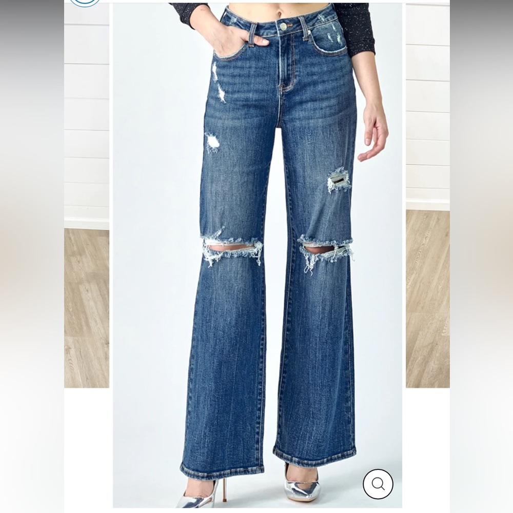 Risen High Rise Distressed Wide Leg Jeans “Dad” Jeans Size 11